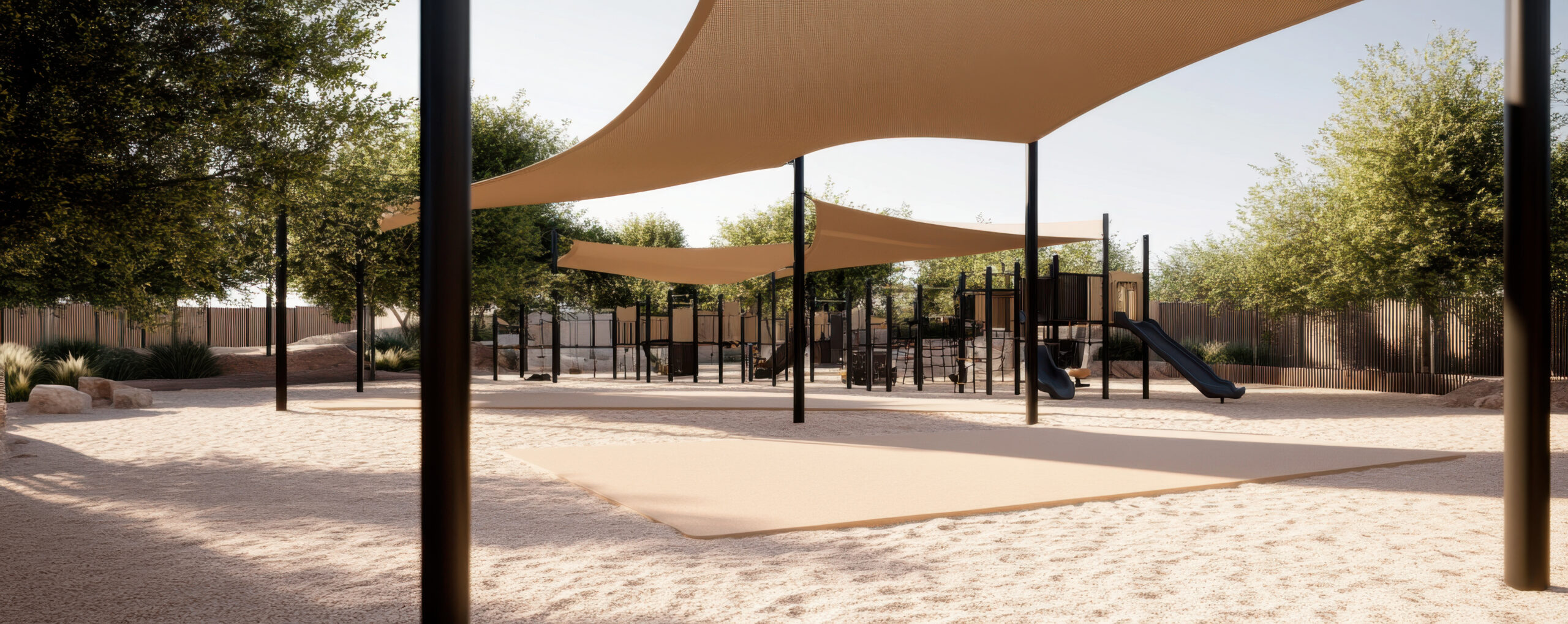 Shade structure installation in a guest area